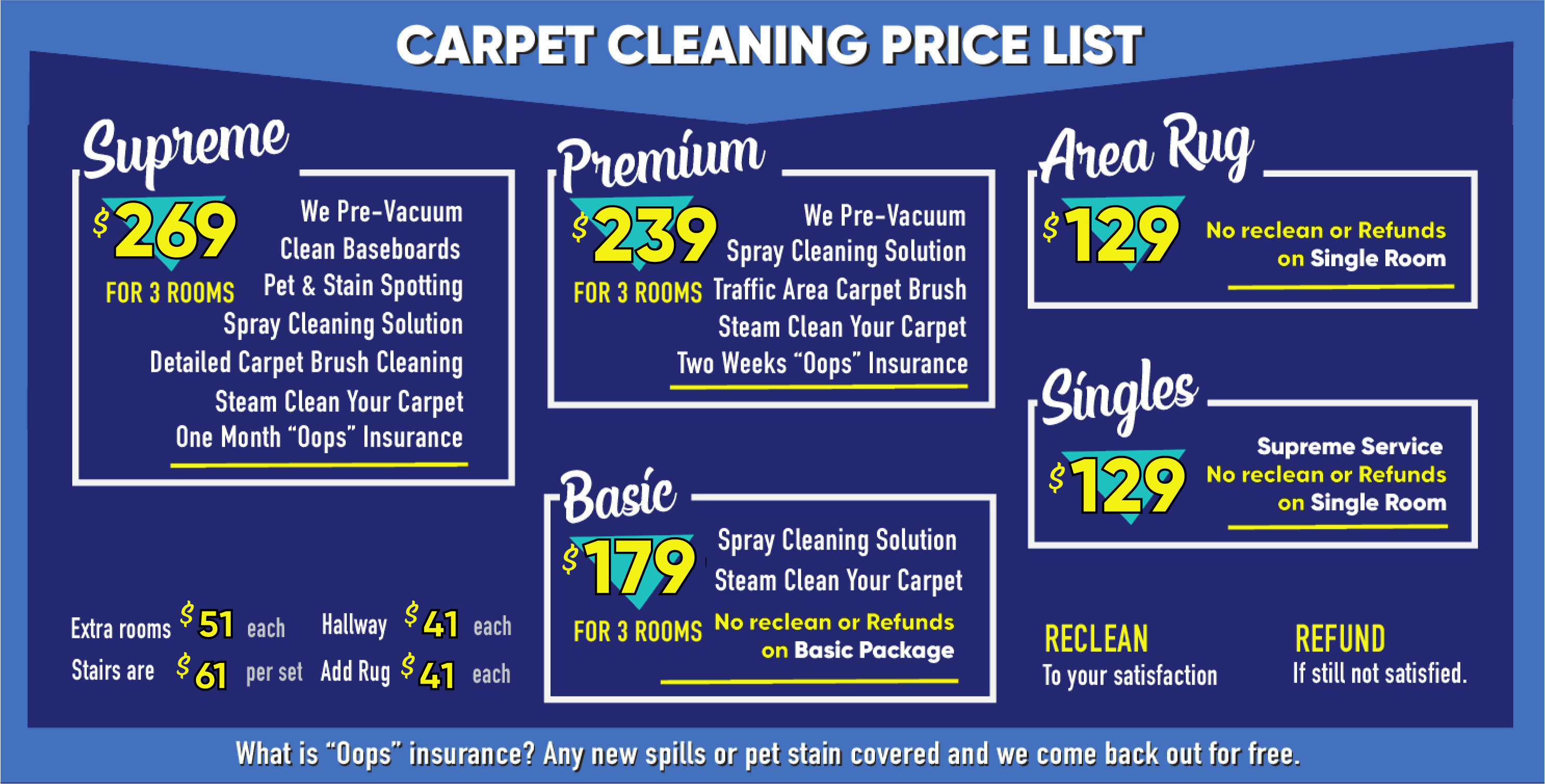Carpet Cleaning Price Menu